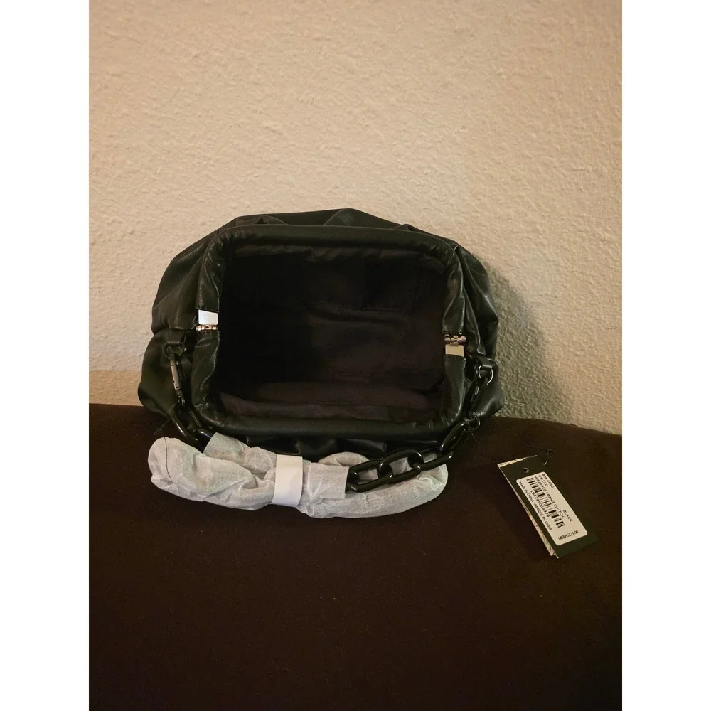 Badgley Mischka BM-4080 Wrapped Frame Clutch Black Ruched Chain Strap Bag